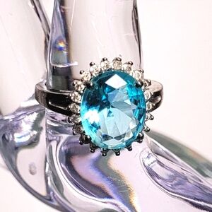 Turquoise Blue Crystal Ring Size 7.5